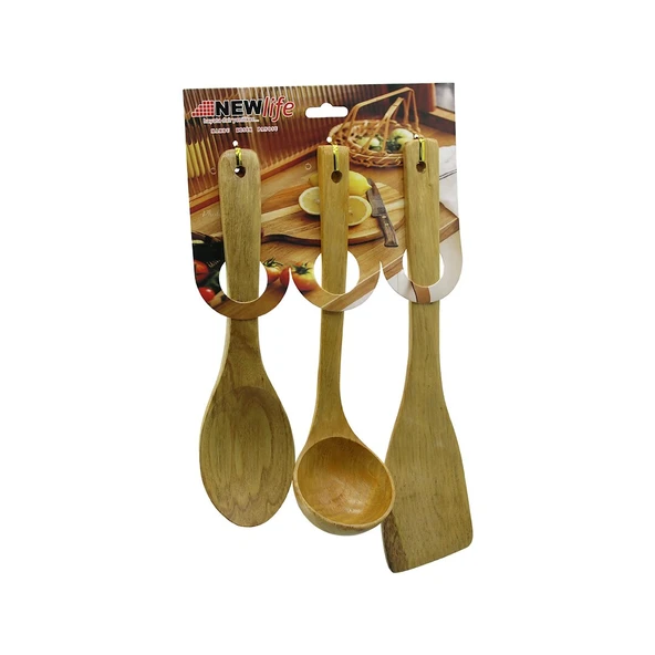 3PCS AHŞAP BAMBU MUTFAK SERVİS SETİ KAŞIK=27CM - KEPÇE=27CM - SPATULA=32CM (5314)