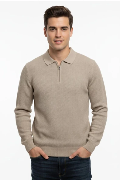 Erkek Regular Fit Polo Yaka Petek Triko Kazak BGL-ST04825 - Resim 3