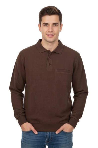 Erkek Polo Yaka Cepli Selanik Sweatshirt Regular Kalıp BGL-ST04872 - Resim 8