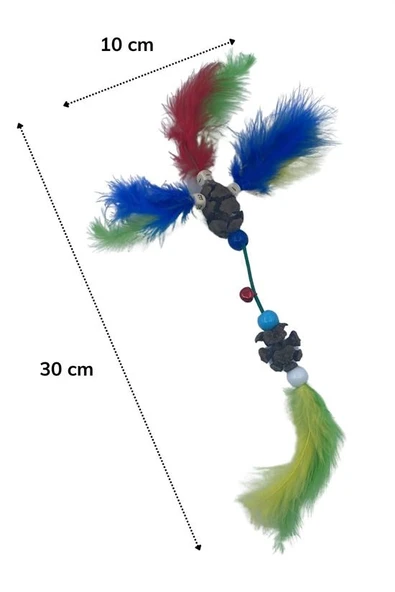 Tüylü Tahta Boncuklu Zilli Kedi Oyuncağı Çok Renkli Kedi Oyuncak (5314) - 4