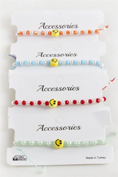 Emoji İnci Kristal Makrome İp Bileklik