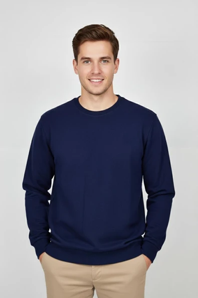 Erkek Büyük Beden Sıfır Yaka Selanik Sweatshirt BGL-ST04871 - Resim 4