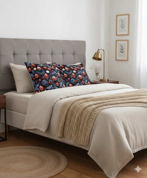 Yılbaşı Lacivert Küreler Desenli Dijital Baskılı 2'li Kırlent 40 cm x 40 cm - Resim 2