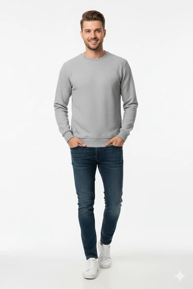 Erkek Büyük Beden Sıfır Yaka Selanik Sweatshirt BGL-ST04871 - Resim 5