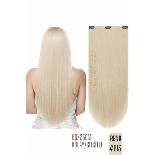 Doğal Görünümlü Düz Siyah Sentetik Kaynak Saç – RENK KOD:#613  Kolay Tak Çıkar, Işıltılı Etki! ürün görseli