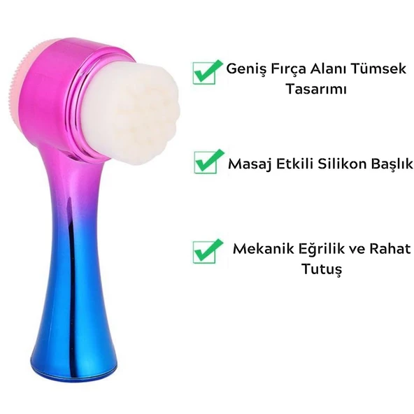 Çift İşlevli Renkli Cilt Yüz Temizleme Fırçası Peeling Masaj Etkili Gözenek Temizleyici Alet (5314) - 3