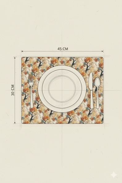 Sonbahar Ağaçları Desenli Dijital Baskılı 6'lı Amerikan Servisi 30 cm x 45 cm - Resim 7