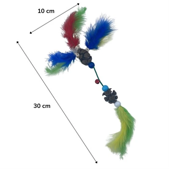 Tüylü Tahta Boncuklu Zilli Kedi Oyuncağı Çok Renkli Kedi Oyuncak (5314) - 2