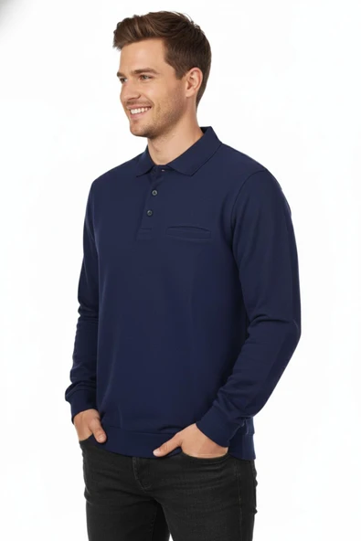 Erkek Polo Yaka Cepli Selanik Sweatshirt Regular Kalıp BGL-ST04872 - Resim 10