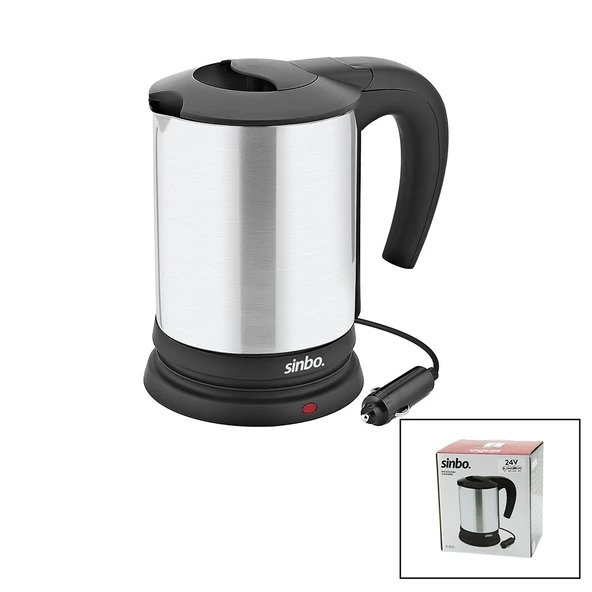 SİNBO SK-8034 24V ARAÇ İÇİ KETTLE PASLANMAZ ÇELİK SU ISITICISI 0.8LT 200W ÇAKMAKLIK FİŞLİ PLASTİK KAPAK - KULP (5314)