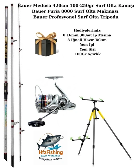 Bauer (Tam Takım) Furia 8000 - Medusa 420cm Surf Olta Takımı