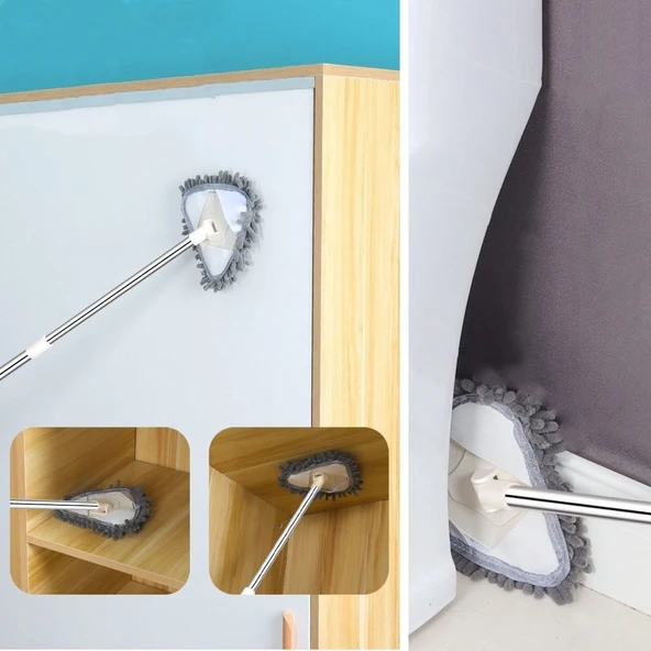 Teleskopik Saplı 150 cm Üçgen Mop Cam Duvar Tavan Fayans Parke Temizleyici Mop (5314) - 5