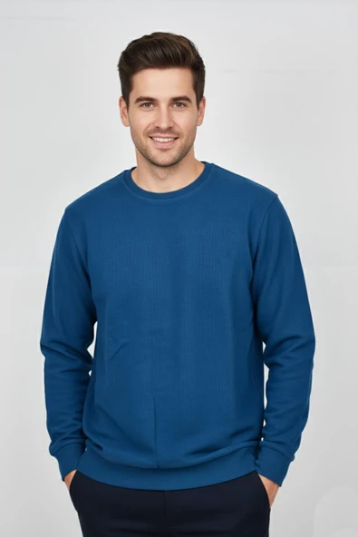 Erkek Sıfır Yaka Selanik Sweatshirt Regular Kalıp BGL-ST04870 - Resim 6