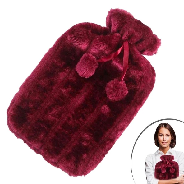 2 Litre Ponponlu Peluş Sıcak Su Torbası 1.Sınıf Kauçuk Malzeme (5314) - 3