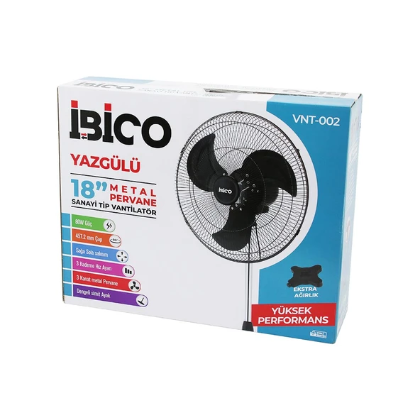 18 İNÇ 45.7CM SANAYİ TİPİ AYAKLI VANTİLATÖR 3 KADEME HIZ - 3 METAL KANAT 80W 140CM YÜKSEKLİK VNT-002 (5314) - 2