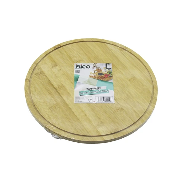 YUVARLAK DÖNER TABLALI AHŞAP BAMBU SUNUM TEPSİSİ TAHTASI =29.7CM - MİNİ SOFRA KANALLI KENAR (5314)