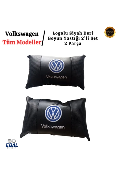 Volkswagen Logolu Siyah Deri Boyun Yastığı 2’li Set – Araç Koltuk Boyun Destek Minderi - Resim 3