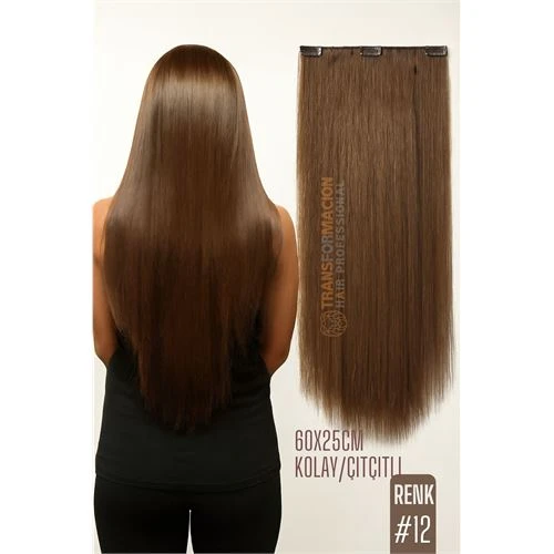 Doğal Görünümlü Düz Siyah Sentetik Kaynak Saç – RENK KOD:#12  Kolay Tak Çıkar, Işıltılı Etki! ürün görseli