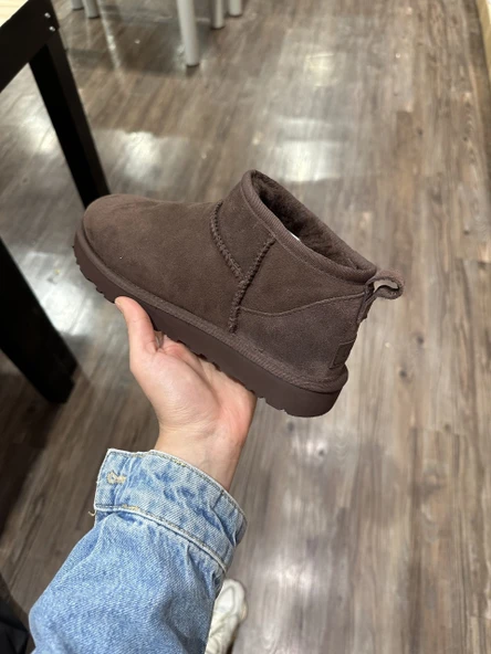 Günlük Kadın Kahverengi Bot Kalın Taban Ultra Mini Süet Bot Kışlık Bootie - Resim 4