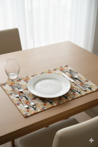 Sonbahar Ağaçları Desenli Dijital Baskılı 6'lı Amerikan Servisi 30 cm x 45 cm - Resim 6