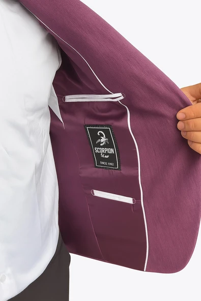 Plus Scorpion Mor Erkek Slim Fit Tek Düğmeli Blazer Ceket – Astarli, Şık ve Modern Kesim - Resim 7