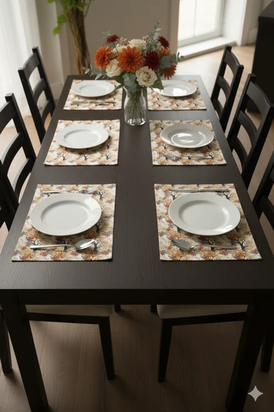 Sonbahar Ağaçları Desenli Dijital Baskılı 6'lı Amerikan Servisi 30 cm x 45 cm - Resim 4