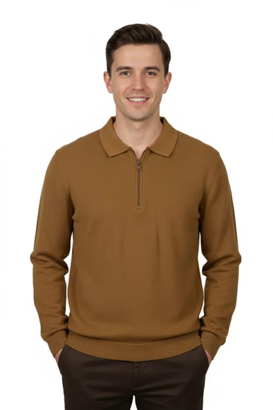 Erkek Regular Fit Polo Yaka Petek Triko Kazak BGL-ST04825 - Resim 2