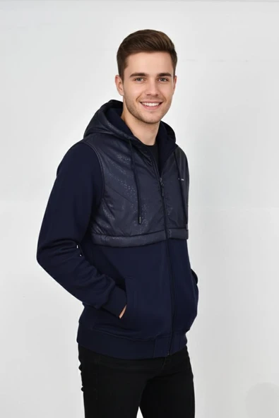 Erkek Kapitone Modelli 3 İplik Kapüşonlu Sweatshirt BGL-ST04865 - Resim 6