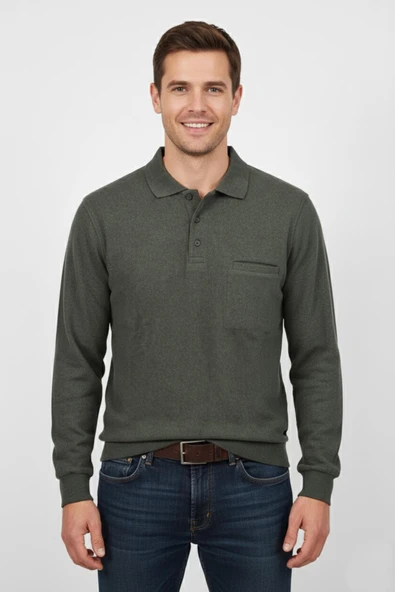 Erkek Polo Yaka Cepli Selanik Sweatshirt Regular Kalıp BGL-ST04872 - Resim 2