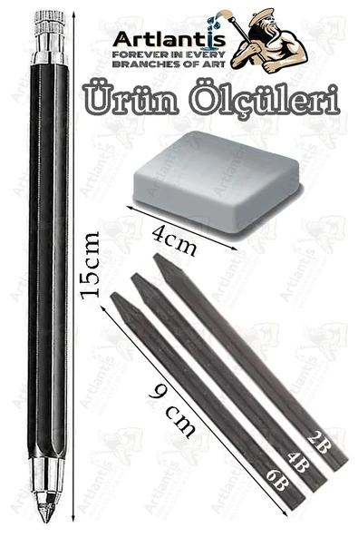 Portmin Çizim Kalemi 1 Paket 2B 4B 6B Dereceli Portmin Grafiti Karakalem Mekanik Uçlu Çizim Kalemi 5.6mm Yedek Uç - 2