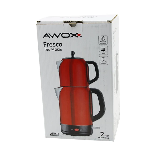 AWOX FRESCO KIRMIZI ELEKTRİKLİ ÇAY MAKİNESİ ÇAYCI SET 1.7LT SU ISITICI + 1.2LT DEMLİK PASLANMAZ ÇELİK GÖVDE 2200W (2818) ürün görseli 1