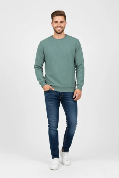 Erkek Sıfır Yaka Selanik Sweatshirt Regular Kalıp BGL-ST04870 - Resim 9