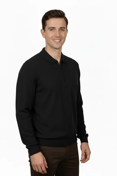 Erkek Regular Fit Polo Yaka Petek Triko Kazak BGL-ST04825 - Resim 5