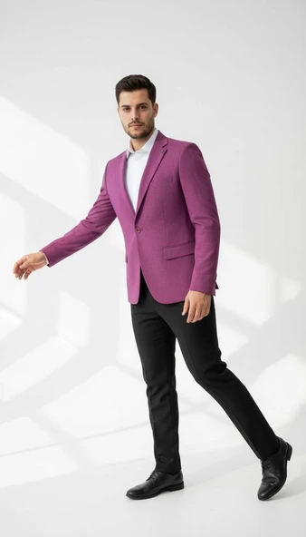 Plus Scorpion Mor Erkek Slim Fit Tek Düğmeli Blazer Ceket – Astarli, Şık ve Modern Kesim - Resim 4