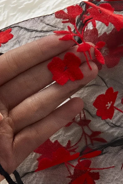 Çiçek Desenli Siyah Transparan Şortlu Gecelik TM1377 - Resim 3