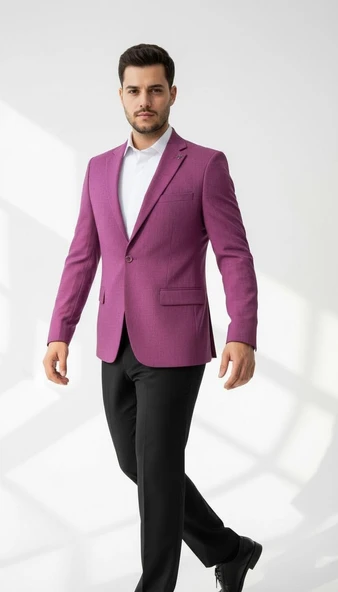 Plus Scorpion Mor Erkek Slim Fit Tek Düğmeli Blazer Ceket – Astarli, Şık ve Modern Kesim - Resim 5