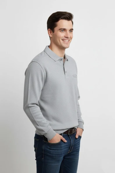 Erkek Polo Yaka Cepli Selanik Sweatshirt Regular Kalıp BGL-ST04872 - Resim 11