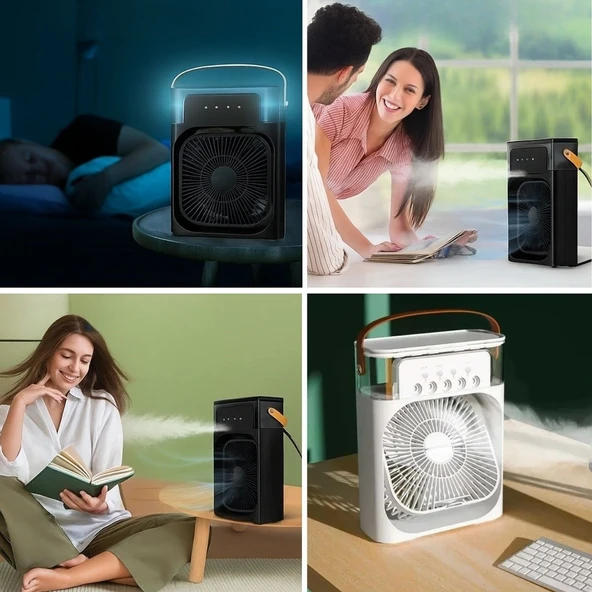 Taşınabilir 3 Farklı Mod Ayarlı 7 Farklı Led Işıklı Sulu Soğutmalı Taşınabilir Masaüstü USB Fan Vantilatör (5314) - 2