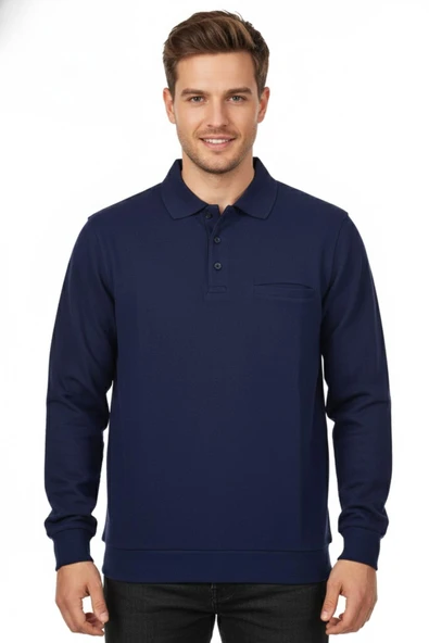 Erkek Polo Yaka Cepli Selanik Sweatshirt Regular Kalıp BGL-ST04872 - Resim 3