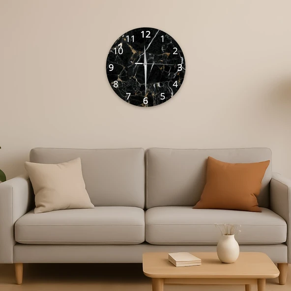 Modern Dekoratif Sessiz Akar Duvar Saati - Temperli Cam 37 cm HS003 ürün görseli