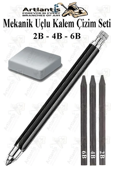 Portmin Çizim Kalemi 1 Paket 2B 4B 6B Dereceli Portmin Grafiti Karakalem Mekanik Uçlu Çizim Kalemi 5.6mm Yedek Uç