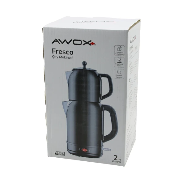 AWOX FRESCO SİYAH ELEKTRİKLİ ÇAY MAKİNESİ ÇAYCI SET 1.7LT SU ISITICI + 1.2LT DEMLİK PASLANMAZ ÇELİK GÖVDE 2200W (2818) ürün görseli