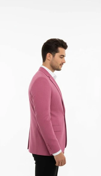 Plus Scorpion Gül Kurusu Erkek Slim Fit Tek Düğmeli Blazer Ceket – Astarlı, Şık ve Modern Kesim - Resim 7