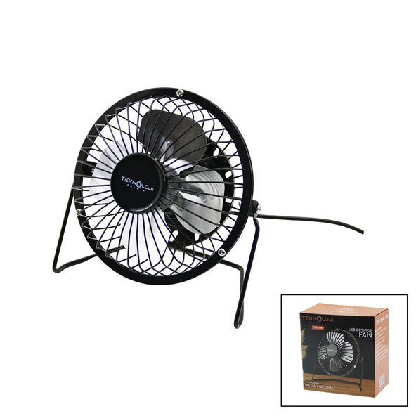 USB - MİNİ FAN METAL KASA - AYAK=360 DERECE MASA ÜSTÜ VANTİLATÖR 4-METAL PERVANE 13.5X11X15CM5V-2.5W (5314)