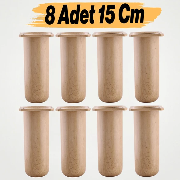 Mobilya Kanepe Koltuk Yatak Baza Yükseltici Yükseltme Ayağı Ayakları Plastik Kayın Bej 15 cm 8 Adet ürün görseli