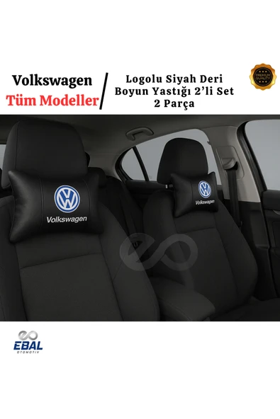 Volkswagen Logolu Siyah Deri Boyun Yastığı 2’li Set – Araç Koltuk Boyun Destek Minderi - Resim 2