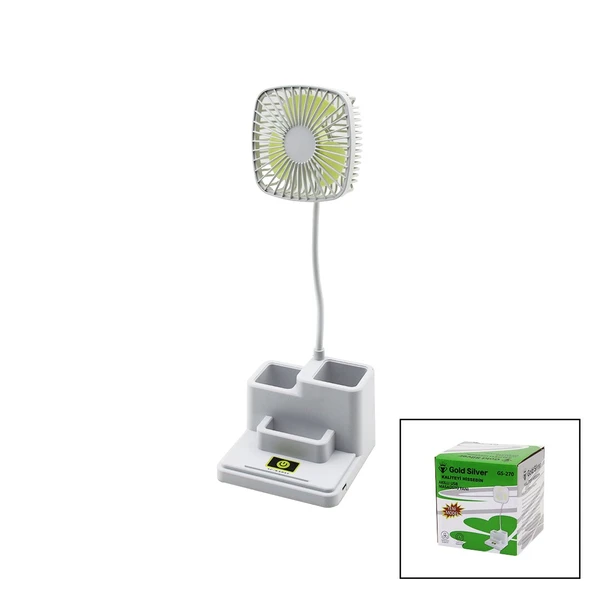 KALEMLİKLİ MASAÜSTÜ VANTİLATÖR USB ŞARJLI FAN:8.9CM- AKROBAT AYAK=23CM+KALEMLİK:36.5CM TELEFONLUK GS-270 (5314)