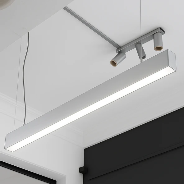 LED Kanal Profil Alüminyum Kasa 1 Metre 85x85mm Linear Opak Pleksi Yan Kapak Sarkıt LED Kasa 8413 - Resim 6