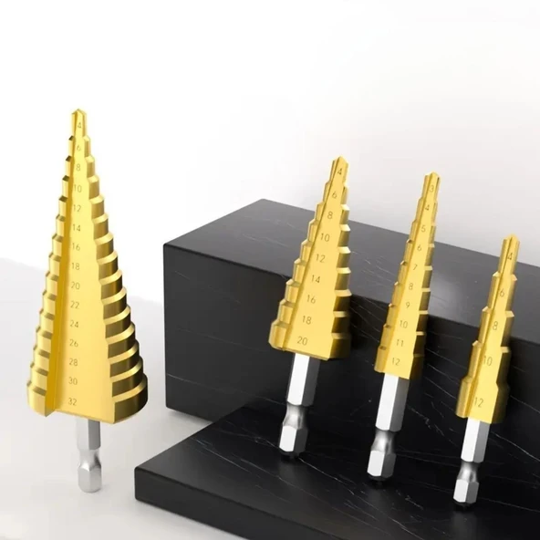 3 Parça Kademeli Matkap Ucu Paslanmaz Uç Alüminyum Sac Demir Delme Seti (5314) - 4