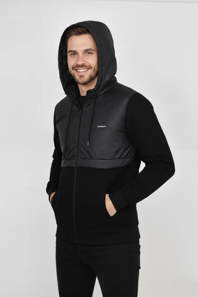 Erkek Kapitone Modelli 3 İplik Kapüşonlu Sweatshirt BGL-ST04865 - Resim 5